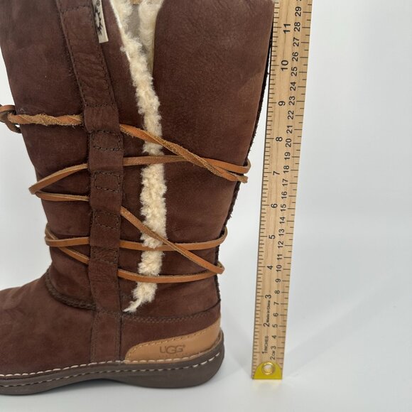 UGG Women’s Catalina Brown Leather Shearling Lace-Up Mid Calf Boots Size 8 - Picture 12 of 15